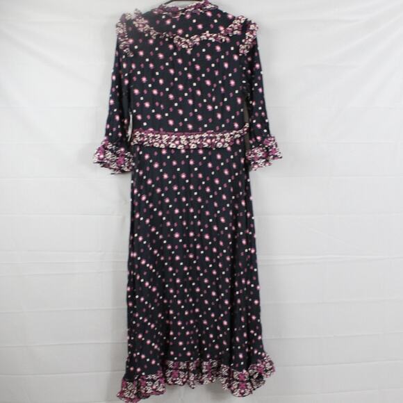 Free People Dress Women Extra Small Calico Skies Ruffle Floral Maxi Boho Prairie - Picture 10 of 14